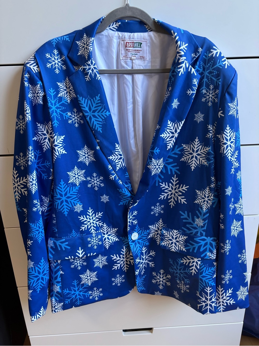 Men's Festive Holiday Blue Snowflake Blazer